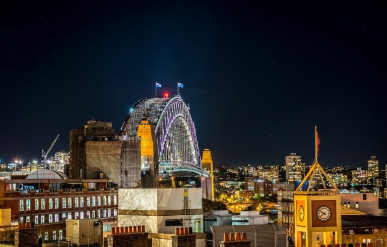 Beautiful Sydney City skyline illuminated during the light festival